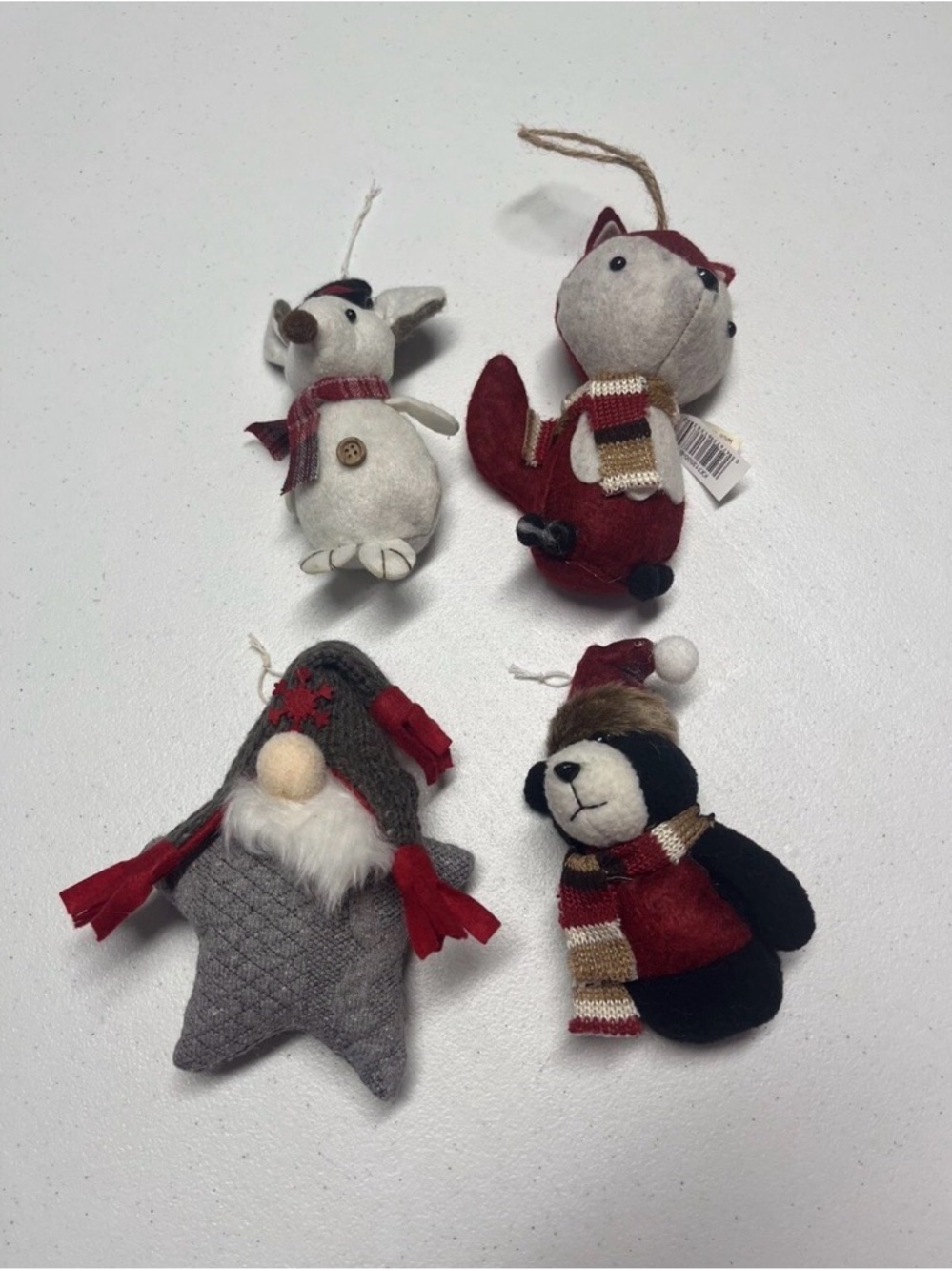 Set of 4 Woodland Creatures Plush Holiday Ornaments